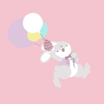 happy easter festival with animal pet bunny rabbit holding balloon and egg, pastel color, flat vector illustration cartoon character