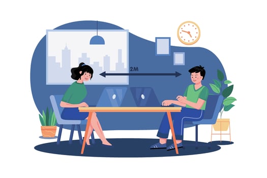 Office employee at a safe social distance vector