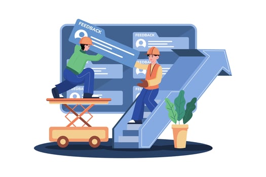 Social media manager monitoring customer feedback on social media channels. vector