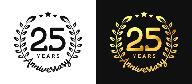 Anniversary 25 gold numbers. Minimalist design template, modern, elegant celebrating anniversary event. label, vector, sign, illustration, banner, symbol, icon, design, sticker, tag, badge, element vector