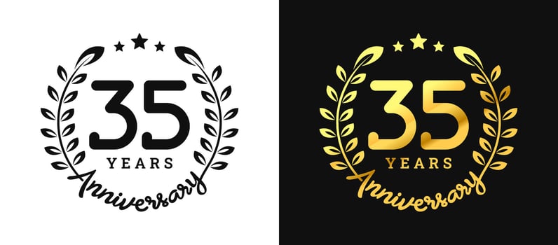 Anniversary 35 gold numbers. Minimalist design template, modern, elegant celebrating anniversary event. label, vector, sign, illustration, banner, symbol, icon, design, sticker, tag, badge, element vector