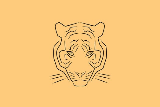 tiger vector illustration, unique creative design art, simple with abstract lines, brave and dashing tiger face.