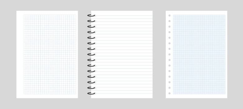 Checkered paper and a line in a notebook. Paper background for web. Blank notebooks with grid for homework vector