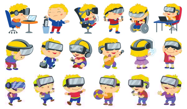 Game goggles icons set cartoon vector. Vr 360 vector
