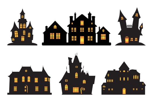 Haunted house silhouette set isolated on white background vector