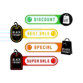 vector label and paper bag, sale label black friday vector