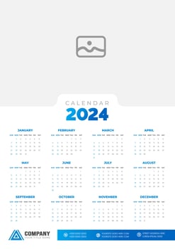 2024 wall Calendar vector illustration. week starts on Sunday, Simple planner design template, 2024 year corporate business calendar design template. use to wall, desk or business planner calendar.