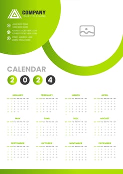 2024 wall Calendar vector illustration. week starts on Sunday, Simple planner design template, 2024 year corporate business calendar design template. use to wall, desk or business planner calendar.
