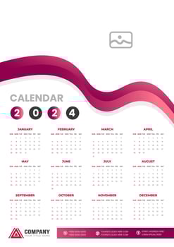 2024 wall Calendar vector illustration. week starts on Sunday, Simple planner design template, 2024 year corporate business calendar design template. use to wall, desk or business planner calendar.