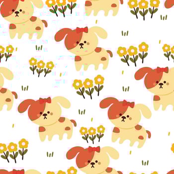 seamless pattern cartoon puppy and flower. cute animal wallpaper for textile, gift wrap paper vector