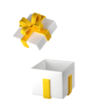 3d white open christmas gift box icon with golden ribbon bow on transparent background. Render modern holiday. Realistic icon for present, birthday or wedding banner png