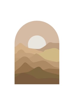 Abstract Mountain Aesthetic Backgrounds Landscapes. Desert abstract bohemian. Modern background flat design, contemporary boho sun moon mountains and cactus minimalist wall decor. Vector art print