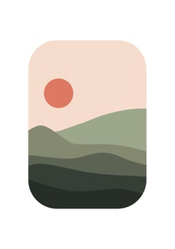 Abstract Mountain Aesthetic Backgrounds Landscapes. Desert abstract bohemian. Modern background flat design, contemporary boho sun moon mountains and cactus minimalist wall decor. Vector art print