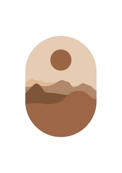 Abstract Mountain Aesthetic Backgrounds Landscapes. Desert abstract bohemian. Modern background flat design, contemporary boho sun moon mountains and cactus minimalist wall decor. Vector art print