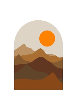 Abstract Mountain Aesthetic Backgrounds Landscapes. Desert abstract bohemian. Modern background flat design, contemporary boho sun moon mountains and cactus minimalist wall decor. Vector art print