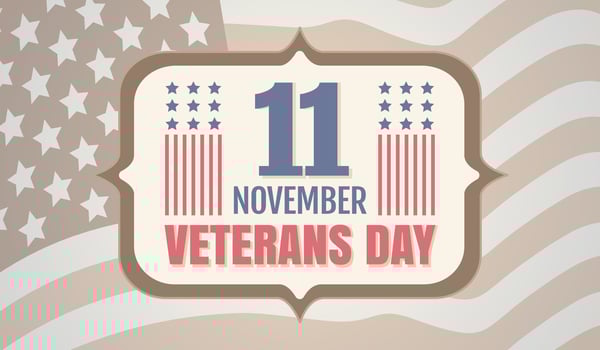 Vintage vector poster for Veterans day with American flag. Retro emblem for american Veterans day with flag of USA.