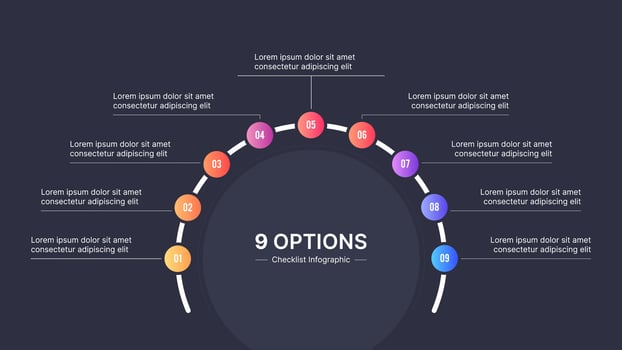 Nine 9 Steps Options Circle Business Infographic Modern Design Template vector