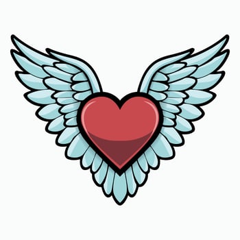 Heart with wings basic cute logo vector isolated on white background.