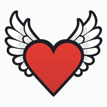Heart with wings logo vector isolated on white background.