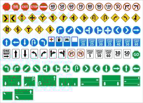 Collection of traffic signs vector, safety transportation vector illustration.