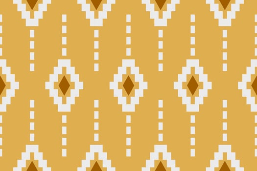 Yellow vintages cross stitch traditional ethnic pattern paisley flower Ikat background abstract Aztec African Indonesian Indian seamless pattern for fabric print cloth dress carpet curtains and sarong vector