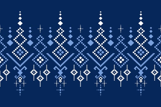 Indigo navy blue geometric traditional ethnic pattern Ikat seamless pattern border abstract design for fabric print cloth dress carpet curtains and sarong Aztec African Indian Indonesian vector