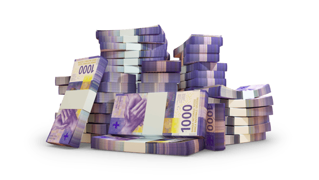 3d rendering of 1000 Stacks of Swiss Franc notes. bundles of Swiss Franc notes isolated on transparent background png