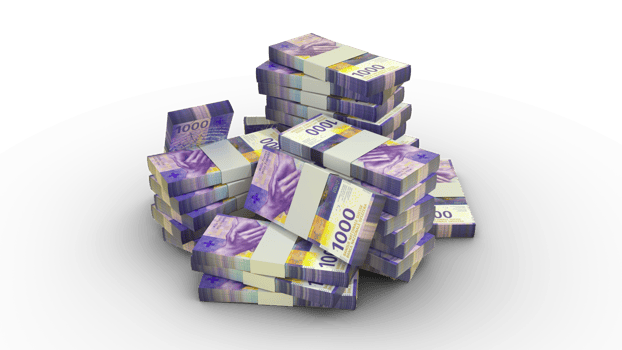 3d rendering of 1000 Stacks of Swiss Franc notes. bundles of Swiss Franc notes isolated on transparent background png