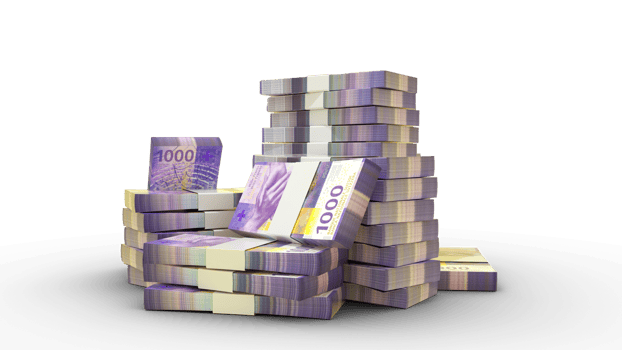 3d rendering of 1000 Stacks of Swiss Franc notes. bundles of Swiss Franc notes isolated on transparent background png