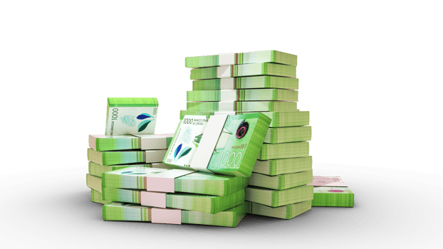 Stacks of 1000 Nicaraguan Cordoba notes. money on transparent background. 3d rendering of bundles of cash png