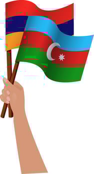 Crossed and waving flags of Armenia and Azerbaijan. Vector illustration of Hand holding Armenian and Azerbaijanian Flags. Nagorno Karabakh conflict.