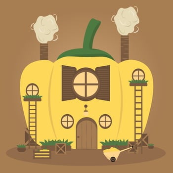 cozy cartoon pepper house vector illustration isolated on brown background