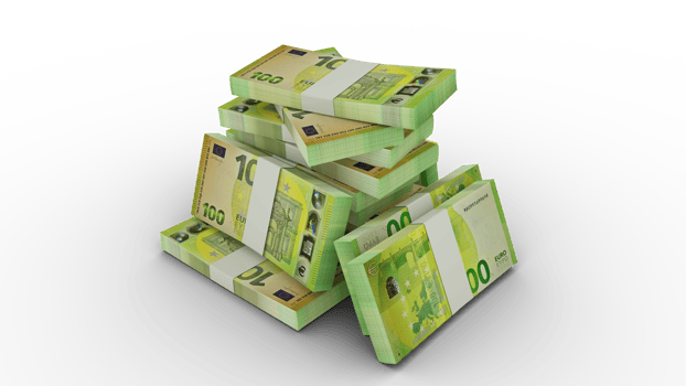 3d rendering of Stacks of Euro notes. bundles of Euro currency notes isolated on transparent background png