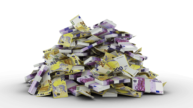 Big pile of Euro notes. A lot of money isolated on transparent background. 3d rendering of bundles of cash png