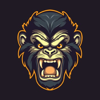 a mascot logo of an angry chimp showing teeth, simple, vector style.