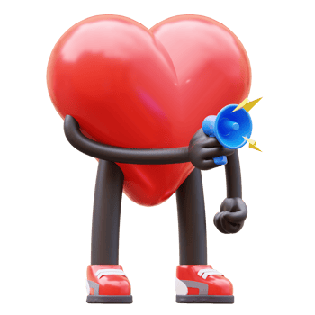 Groovy vintage heart character is making an announcement. mascot 3d illustration png