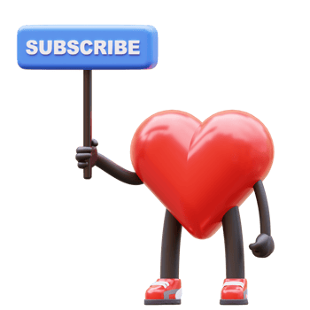 groovy vintage 3d heart character holding a subscribe sign. mascot 3d illustration png