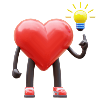 groovy vintage 3d heart character gets an idea. mascot 3d illustration png