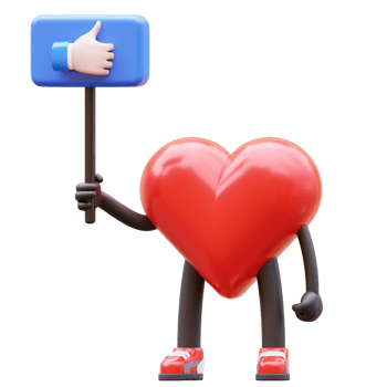 groovy vintage 3d heart character holding a like sign. mascot 3d illustration png