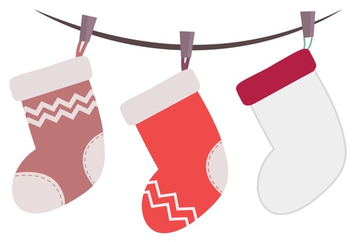 Hanging christmas stocking for christmas card, gift bag or box design. vector
