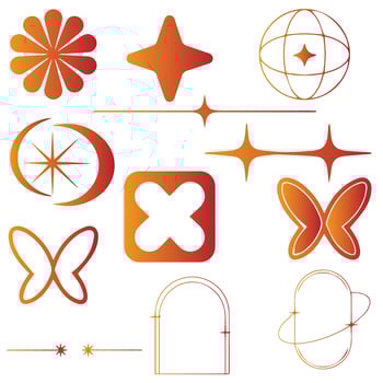 Vector set of Y2K stars, starburst and retro futuristic graphic ornaments for decoration.