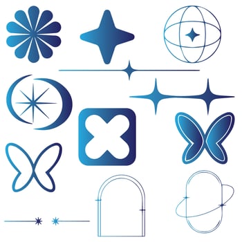 Vector set of Y2K stars, starburst and retro futuristic graphic ornaments for decoration.
