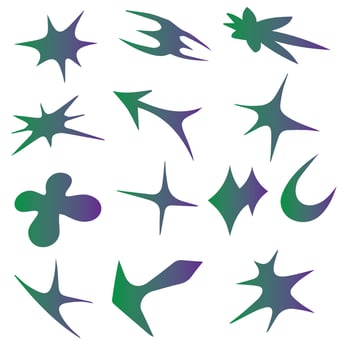 Vector set of Y2K stars, starburst and retro futuristic graphic ornaments for decoration.