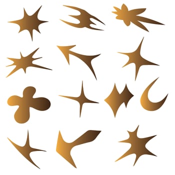 Vector set of Y2K stars, starburst and retro futuristic graphic ornaments for decoration.