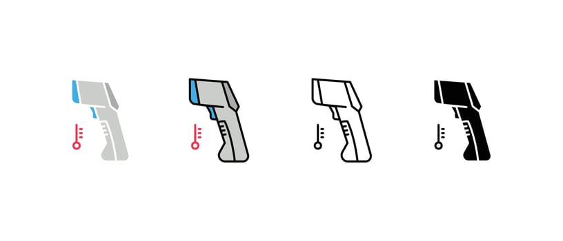Contactless infrared thermometer for body temperature. Medical digital non-contact thermometer with colored warning symbols. Gun thermometer icon Vector illustration.Design on white background.EPS10.