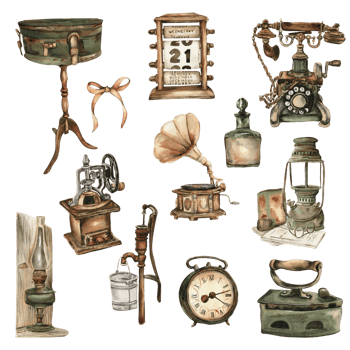 Watercolor illustration set of old rusty elements. png