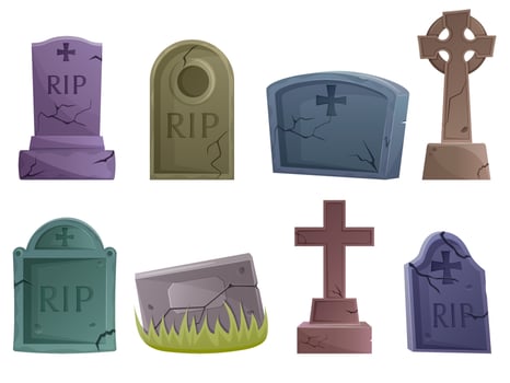 Cemetery gravestones collection, halloween decoration elements vector