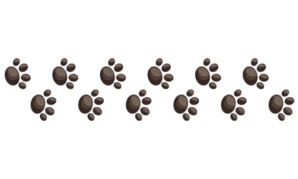 Paw vector foot trail print of cat, dog, pattern animal tracks isolated on white background. Diagonal tracks for backgrounds, patterns, websites, showcases design, greeting cards, child prints