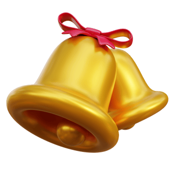 Christmas gold bell with bow 3d render. png