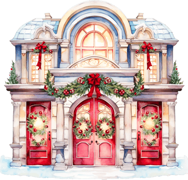 AI Generative Watercolor Christmas Cute Red Door Clipart Winter Xmas Ornaments Holiday House Festive Home Decor Christmas Trees png
